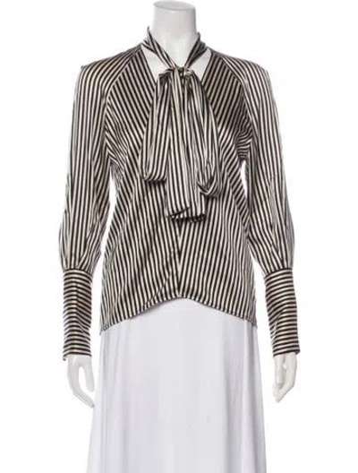 Pre-owned Petar Petrov Silk Striped Button-up Top In White