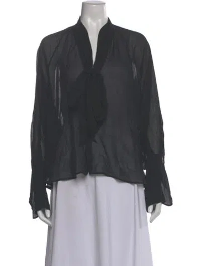 Pre-owned Petar Petrov Silk Tie Neck Blouse In Gray