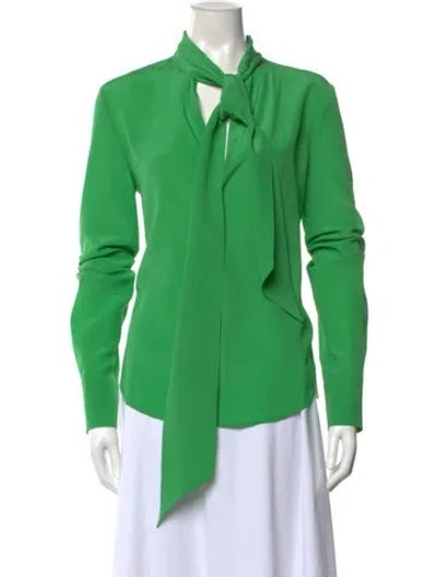 Pre-owned Petar Petrov Silk Tie Neck Blouse In Green