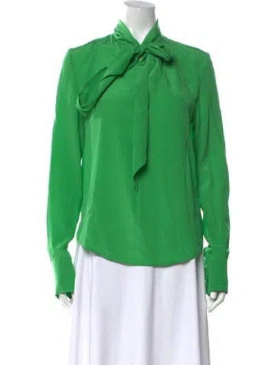 Pre-owned Petar Petrov Silk Tie Neck Blouse In Green