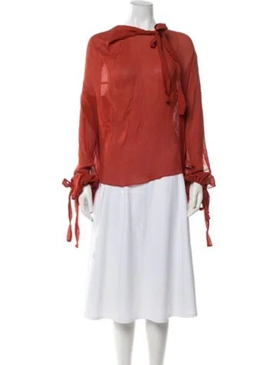 Pre-owned Petar Petrov Silk Tie Neck Blouse In Orange