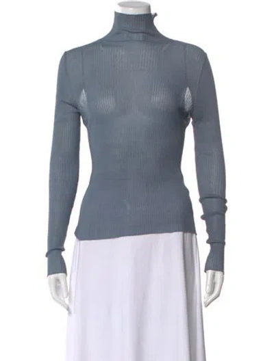 Pre-owned Petar Petrov Silk Turtleneck Top In Blue