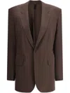 Petar Petrov Notched Lapel Silk Blazer Jacket In Brown