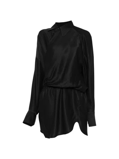 Petar Petrov Striped Gathered-waist Mini Shirt Dress In Black