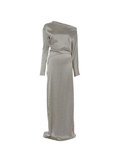 Petar Petrov Striped Long-sleeve Maxi Dress In Gray