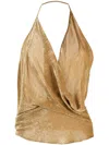 Petar Petrov Toma Silk-trimmed Draped Devoré-velvet Halterneck Top In Brown