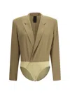 Petar Petrov Fitted Silk Blazer Bodysuit In Mud