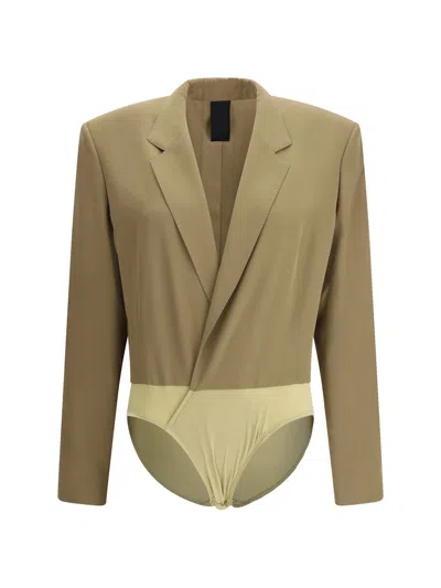 Petar Petrov Fitted Silk Blazer Bodysuit In Brown