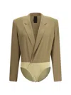 Petar Petrov Fitted Silk Blazer Bodysuit In Mud