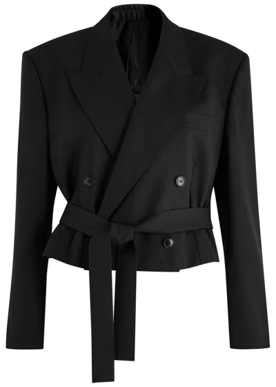 Petar Petrov The Everyman Cropped Belted Wool Blazer In Black