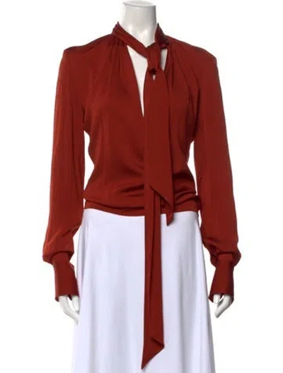 Pre-owned Petar Petrov Tie Neck Long Sleeve Blouse In Red
