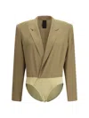 Petar Petrov Fitted Silk Blazer Bodysuit In Brown