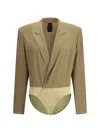Petar Petrov Fitted Silk Blazer Bodysuit In Brown