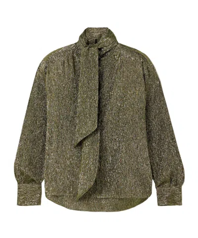 Petar Petrov Treasure Pussy-bow Silk-blend Lamé Shirt In Gold