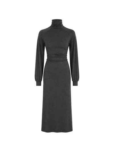Petar Petrov Twist-detail High-neck Long-sleeve Midi Dress In Gray