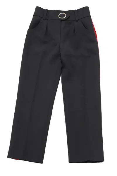 Petar Petrov Velvet Trim Straight Leg Pants In Black Wool