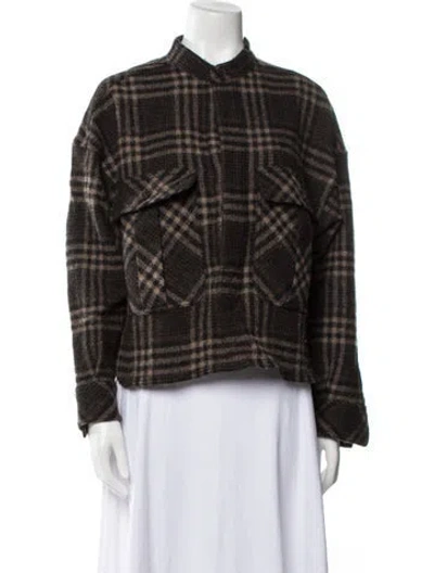 Pre-owned Petar Petrov Virgin Wool Plaid Print Button-up Top In Brown