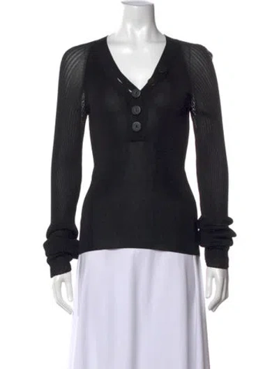Pre-owned Petar Petrov V-neck Long Sleeve Top In Black