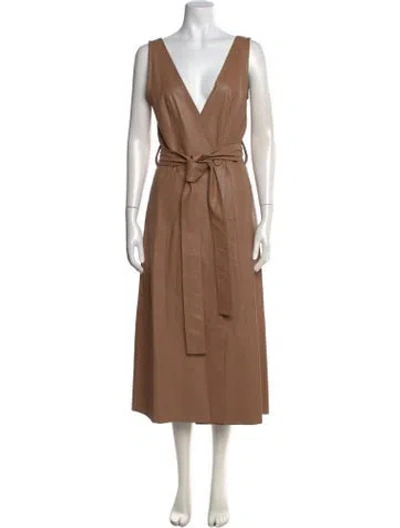 Pre-owned Petar Petrov V-neck Midi Length Dress W/ Tags In Brown