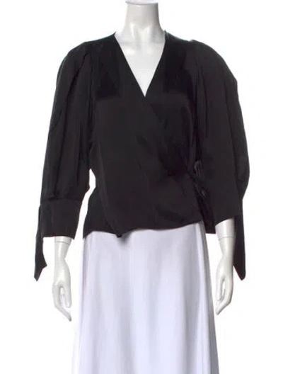 Pre-owned Petar Petrov V-neck Three-quarter Sleeve Blouse In Black