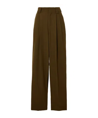 Petar Petrov Wool Pleated Wide Leg Trousers In Brown
