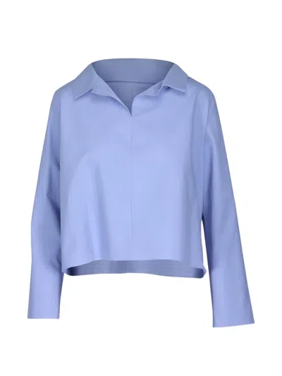 Peter Cohen New Bolero Long-sleeve Cotton Blouse In Blue