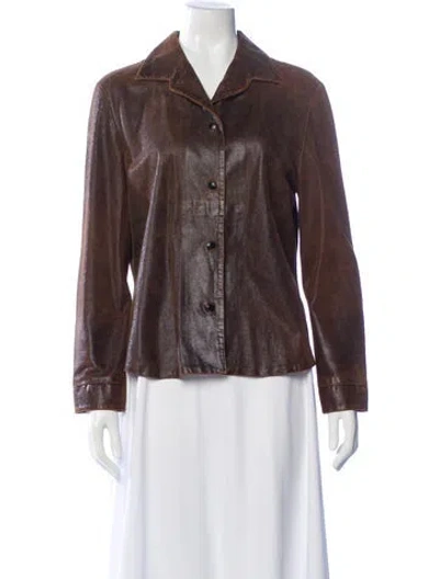 Pre-owned Peter Cohen Leather Long Sleeve Top In Brown