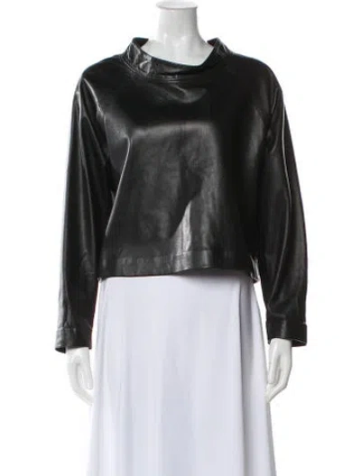 Pre-owned Peter Cohen Leather Mock Neck Top In Blue