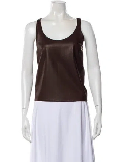 Pre-owned Peter Cohen Leather Scoop Neck Top In Brown