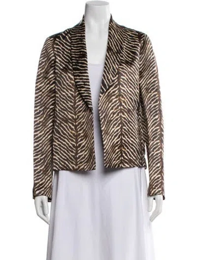 Pre-owned Peter Cohen Linen Animal Print Blazer In Neutral