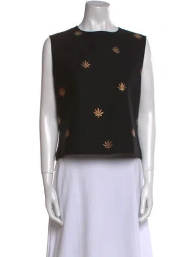 Pre-owned Peter Cohen Printed Crew Neck Crop Top In Black