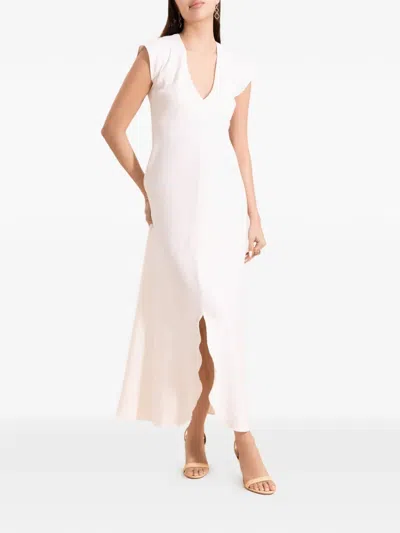 Peter Cohen Scallopped-hem V-neck Maxi Dress In Neutral