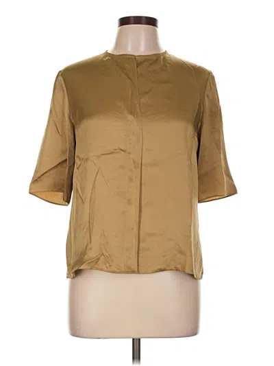 Pre-owned Peter Cohen Short Sleeve Silk Top Tan Mock Neckline Tops