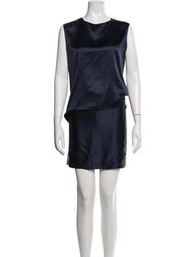Pre-owned Peter Cohen Silk Keyhole Accent Skirt Set In Blue