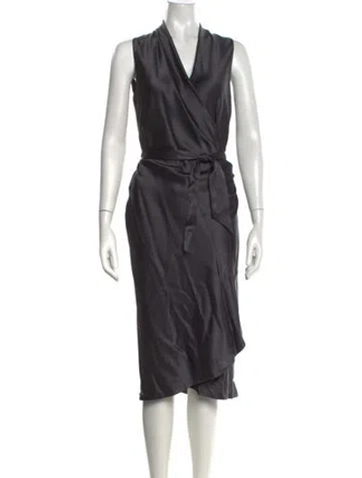 Pre-owned Peter Cohen Silk Midi Length Dress In Grey
