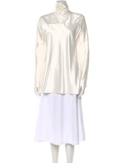 Pre-owned Peter Cohen Silk Turtleneck Blouse In White