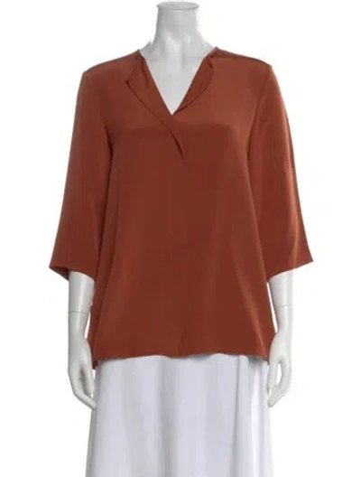 Pre-owned Peter Cohen Silk V-neck Blouse In Brown