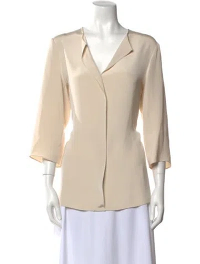 Pre-owned Peter Cohen Silk V-neck Blouse In Neutral