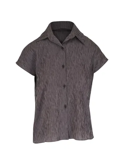 Peter Cohen Striped Short-sleeve Blouse In Brown