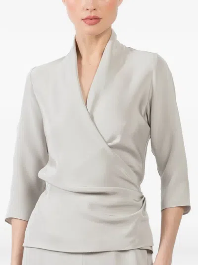 Peter Cohen Three-quarter-sleeve Wrap Blouse In Gray