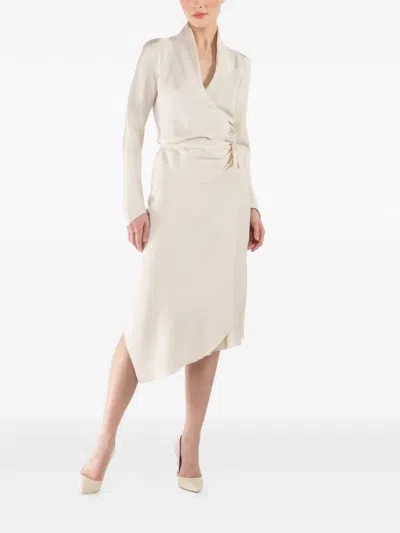 Peter Cohen Victor Long-sleeve Wrap Midi Dress In White