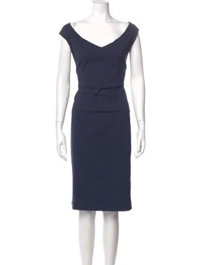 Pre-owned Peter Cohen V-neck Knee-length Dress In Blue