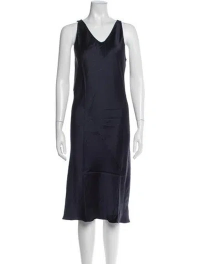 Pre-owned Peter Cohen V-neck Midi Length Dress In Blue