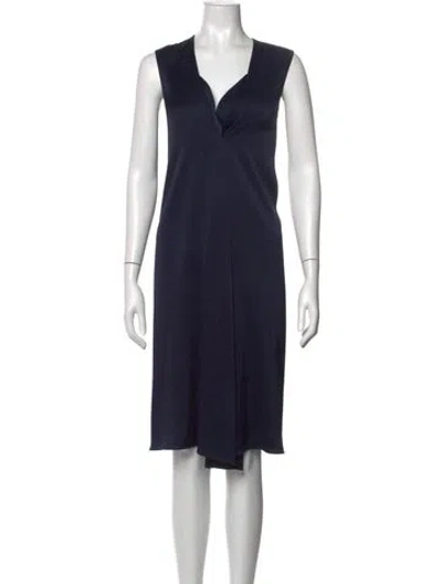 Pre-owned Peter Cohen V-neck Midi Length Dress In Blue