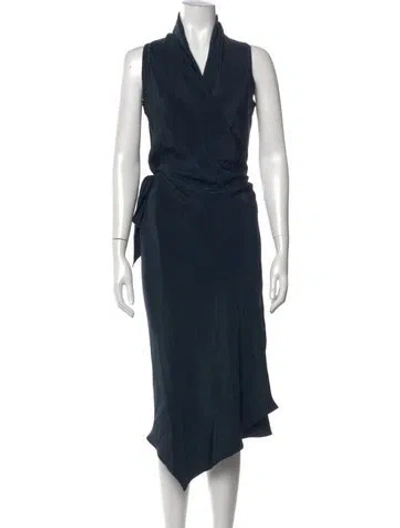 Pre-owned Peter Cohen V-neck Midi Length Dress In Blue