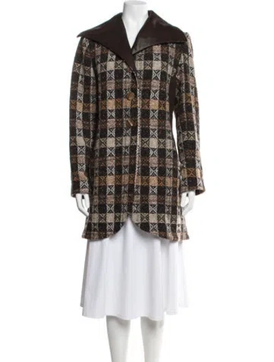Pre-owned Peter Cohen Wool Plaid Print Jacket In Brown