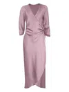 Peter Cohen Wrap-tie Three-quarter Sleeve Midi Dress In Pink