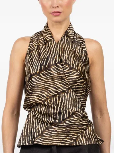 Peter Cohen Zebra-print Tie Top In Brown