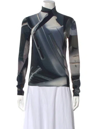 Pre-owned Peter Do Graphic Print Turtleneck Top In Blue