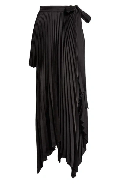Peter Do Knife Pleat High-low Satin Wrap Skirt In Black